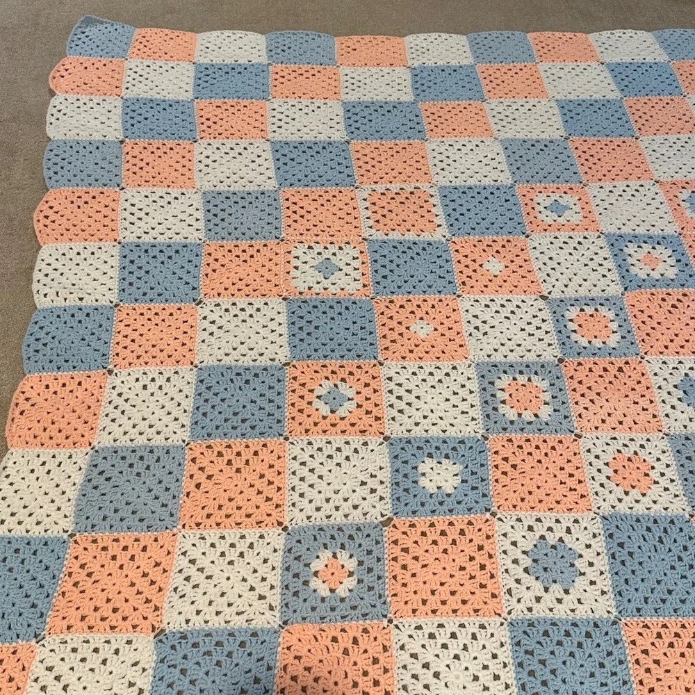 Handmade Crochet Granny Square Blanket 95x74